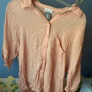 pink high low button up blouse